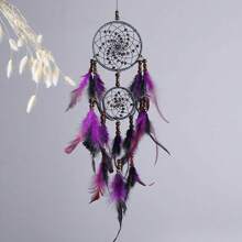 1pc Native American Style Dreamcatcher With Feathers & Wind Chimes For Room Decoration, Handmade Wall Hanger For Balcony, Living Room, Bedroom - Grey - View 1