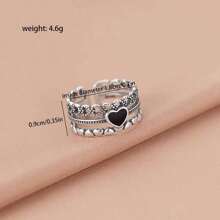 1枚復古黑色心形戒指,中性設計可調戒寬,復古精緻,生日禮物 - 銀色 - 查看 7