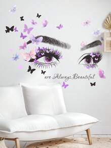 1pc Cartoon Butterfly Beauty Eyes Pattern Pvc Decor Wall Sticker - Multicolor - View 4