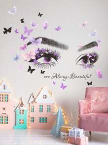 1pc Cartoon Butterfly Beauty Eyes Pattern Pvc Decor Wall Sticker - Multicolor - View 3
