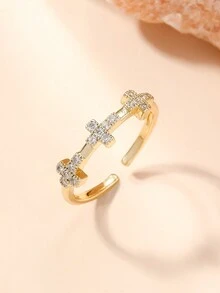 1 Pc Simple And Atmospheric Cross -Shaped Rhinestone Ring Adjustable Women's Daily Life - Yellow Gold - View 8