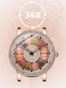 1pc Ladies' Rose Gold & White Elegant Quartz Watch With Rotating Rhinestone-Studded Flower Petals And Colorful Rhinestones, Suitable For Students Valentines - White - View 8