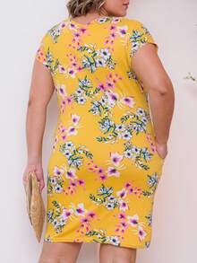 女式加大碼連衣裙,帶口袋,彈性好 - 黃色 - 查看 4