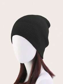 1入組男女適用的純色針織帽子,冬季保暖經典時尚的貝雷帽,適用於休閒場合 - 黑色 - 查看 2