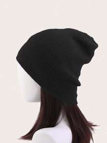 1入組男女適用的純色針織帽子,冬季保暖經典時尚的貝雷帽,適用於休閒場合 - 黑色 - 查看 3
