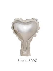 50pcs 5 Inches Aluminum Foil Heart Shaped Balloon In Solid Color, Perfect For Birthday Party, Wedding Ceremony, Baby Shower Decoration Or Toy - Silver - View 2