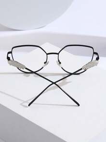 1 件金属猫眼镜框时尚眼镜，配有奢华金属翼装饰，超大透明镜片，男女皆宜，适用于日常装饰、阅读、游戏、电脑、返校，具有抗疲劳、改善视力、简洁便携等特点，还可搭配处方眼镜 - 無色 - 查看 10