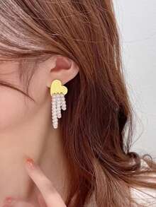 1對幾何優雅珍珠吊墜耳環 - 桃心珍珠耳環 - 查看 1