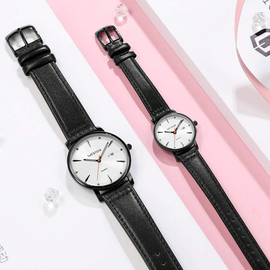 1對情侶石英手錶,防水、優雅、時尚、低調、復古、商務風格,適合搭配任何服裝,是聖誕禮物的極佳選擇 - 白色 - 查看 1