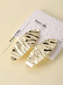 2pcs Metal Textured Wavy Geometric Oval Shape Hair Clip For Girls - Gold - View 3