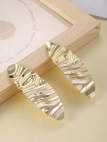 2pcs Metal Textured Wavy Geometric Oval Shape Hair Clip For Girls - Gold - View 4