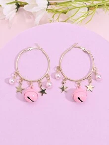 1雙時尚極簡風格星星&人造珍珠&鐘形吊墜耳環,適用於女性 - 耳環 - 查看 3
