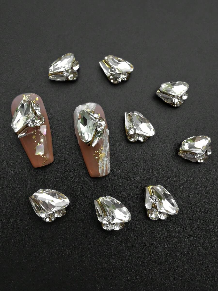 10入組斧頭設計合金3d金屬指甲和腳趾甲藝術裝飾 - 無色 - 查看 1