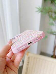 Luxury Woven Texture Lattice Style Four Corner Protection Phone Case Compatible With Apple Iphone 13 Pro Max/14 Pro Max/15 Pro Max/13 Pro/14 Pro/15 Pro/11/12/13/14 - Pink - View 3