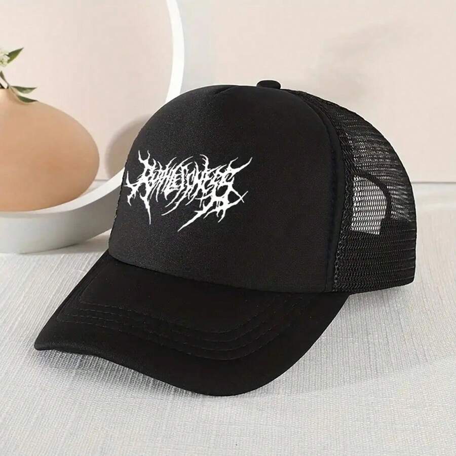 1入時尚休閒荊棘拼接網眼帽,防曬舒適透氣夏季假期戶外旅行男女配件 - 黑色 - 查看 1