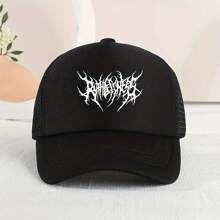 1入時尚休閒荊棘拼接網眼帽,防曬舒適透氣夏季假期戶外旅行男女配件 - 黑色 - 查看 2