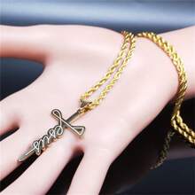 不鏽鋼長頸鍊男士金色項鍊和吊墜首飾 - 金色 - 查看 5