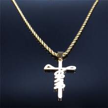 不鏽鋼長頸鍊男士金色項鍊和吊墜首飾 - 金色 - 查看 4