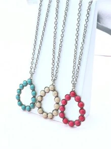 1 件西方绿松石装饰复古银色几何吊坠项链女士款 - Turquoise pendent necklace - 查看 3