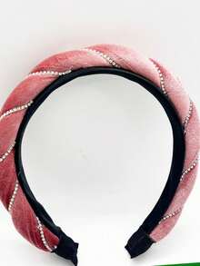 Velvet Sponge Diamond Chain Hairband, Top High Twist Headwear For Daily Wear And Face Wash - Dusty Pink - View 7