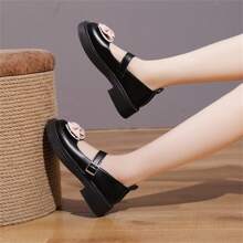 春/秋公主風格圓頭厚底皮鞋，搭配裙子、學生鞋，黑色 - 黑色 - 查看 5