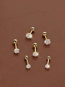 6入組時尚極簡主義鈦鋼3mm/4mm/5mm方形氧化鋯打孔裝飾耳針,適合女性日常佩戴 - 耳環套裝 - 查看 4