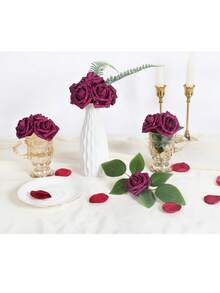 5pcs/Set Artificial Glitter Foam Roses Handmade Material DIY Suitable For Valentine'S Day Wedding Queue Holiday Decoration - Purple - View 5