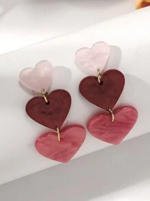 1對情人節女士紅粉色彩色性感浪漫愛三重亞麻素耳環 - 彩色 - 查看 5