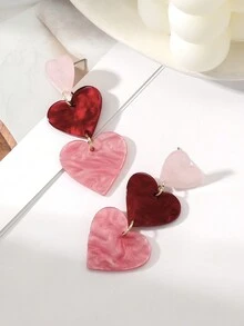 1對情人節女士紅粉色彩色性感浪漫愛三重亞麻素耳環 - 彩色 - 查看 2