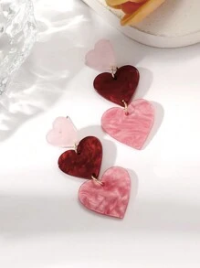 1對情人節女士紅粉色彩色性感浪漫愛三重亞麻素耳環 - 彩色 - 查看 3