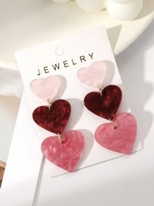 1對情人節女士紅粉色彩色性感浪漫愛三重亞麻素耳環 - 彩色 - 查看 1