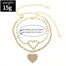 愛心、蝴蝶、心與心配對的腳鏈套裝,滿佈閃閃發光的鑽石和優雅的銅製腳鍊,適合日常穿著、婚禮和假日配飾 - 銀色 - 查看 6