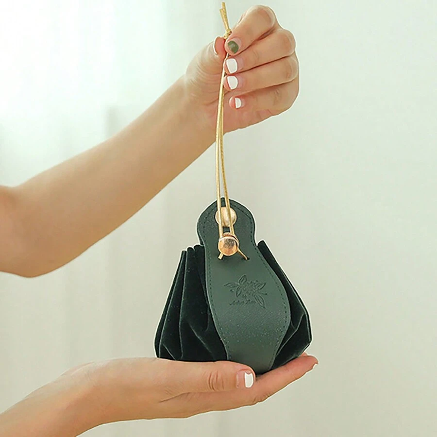 1入組婚禮禮物盒,皮質可攜式甜點袋,帶拉繩絨布糖果袋,感謝聚會禮物袋 - 綠色 - 查看 1