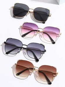 1 件女士猫眼时尚眼镜，超大镜框，奢华金属蝴蝶和水钻装饰，适合日常佩戴、海滩、驾驶和户外旅行，提供保护 - 彩色 - 查看 1