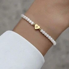 經典A-Z心形首字母人造珍珠手鍊名字手鍊珠寶女士禮物 - 珍珠手鍊字母D - 查看 1