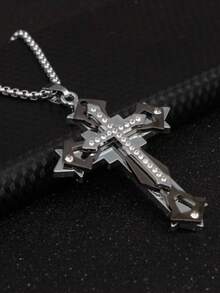 1pc Versatile Titanium Steel Sweater Chain With Personalized Hip-Hop Pendant For Unisex Couple - Gun Black - View 3