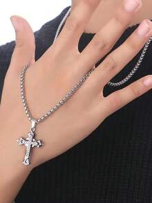 1pc Versatile Titanium Steel Sweater Chain With Personalized Hip-Hop Pendant For Unisex Couple - Gun Black - View 4