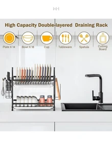Escurridor de Trastes, Organizador de Platos de 2 Niveles - Multicolor - Ver 3