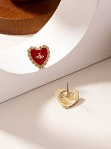 1pair Fashionable Heart-Shaped Oil Drip Earrings Suitable For Any Style Valentines,Mom,Mother,Mother's Day,Gift - Heart Earrings - View 3