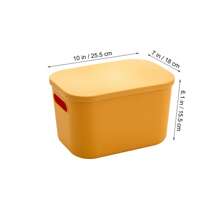 1pc Multifunctional Plastic Covered Storage Box For Desktop Cosmetic Organizing, With Handle - Yellow - View 4