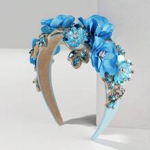 1 Peça Faixa de Cabeça Larga Barroca Boho com Imitação de Flores de Cálice Resistente, Pedras Brilhantes e Material de Tecido, Presente do Dia dos Namorados, Tiara, Faixas de Cabelo