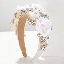 1 Peça Faixa de Cabeça Larga Barroca Boho com Imitação de Flores de Cálice Resistente, Pedras Brilhantes e Material de Tecido, Presente do Dia dos Namorados, Tiara, Faixas de Cabelo
