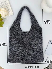 閃閃發光的女性時尚鉤織手提袋 - 灰色 - 查看 11