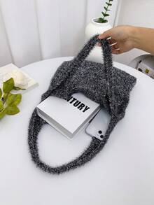 閃閃發光的女性時尚鉤織手提袋 - 灰色 - 查看 5