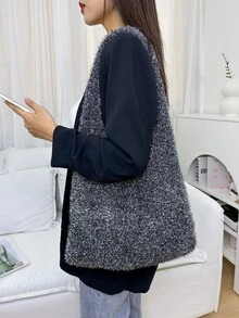 閃閃發光的女性時尚鉤織手提袋 - 灰色 - 查看 3