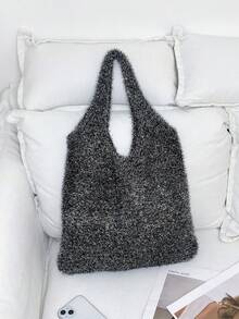 閃閃發光的女性時尚鉤織手提袋 - 灰色 - 查看 4