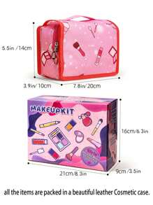 女孩子裝扮化妝套裝,兒童假裝化妝套裝,帶化妝包玩具,適用於3-6歲的女孩生日玩具(非真正化妝品)。化妝套裝包括眼影盤、假唇膏、閃粉、睫毛膏、液態粉底......但它們有真正化妝的刷子,帶來真實的化妝體驗。所有項目都裝在一個整潔的收納箱中。讓孩子們不要打開您的化妝抽屜是不容易的,因此我們創造了這個13件套裝 - 黑色 - 查看 2