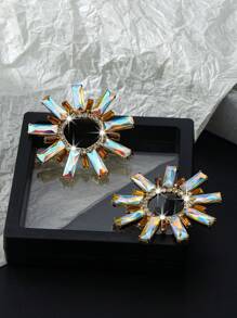 1 对欧美创意个性简约风格水钻镶嵌向日葵耳环，适合女士日常或派对佩戴 - 彩色 - 查看 7