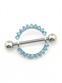 European And American Style Body Jewelry, Stainless Steel With Diamond Decor Nipple Rings - 13003 Blue Model - View 9
