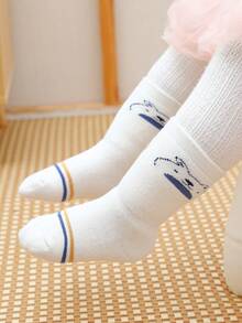 3雙入組卡通熊毛絨防寒柔軟舒適兒童襪子 - 彩色 - 查看 2